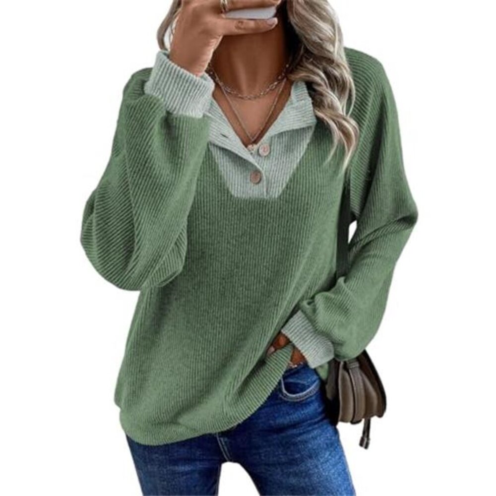 Womens Spring Fashion 2026 Womens Long Sleeve Shirts Patchwork Button - Picture 1 of 6